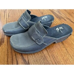White Mountain Women 9 Slate Blue Genuine Leather Slip On‎ Shoe Clog Mule Brazil